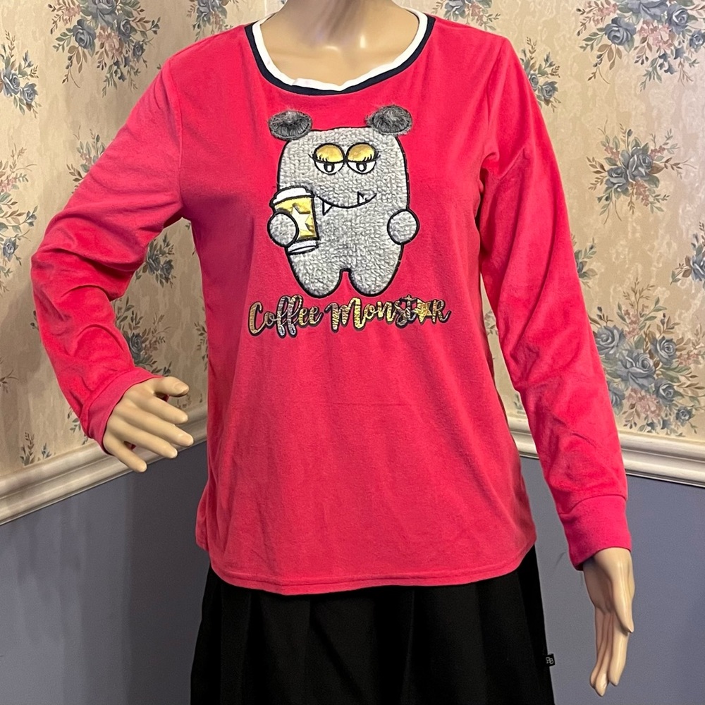 Holiday Time Pink Soft & Fuzzy Coffee Monster Sweater, Size S
